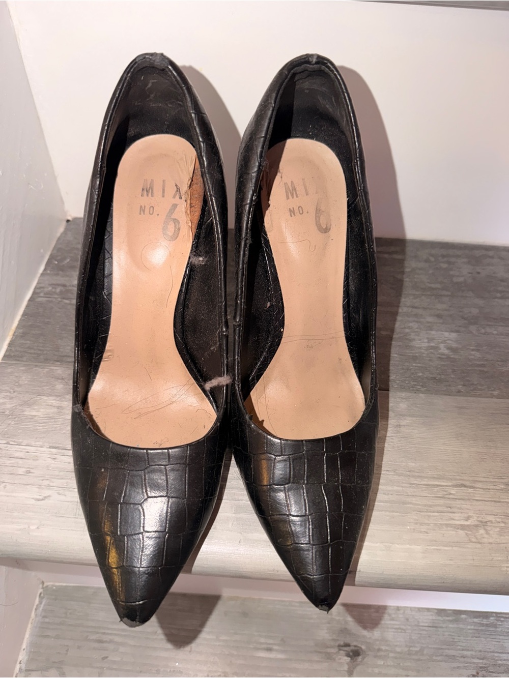 Mix No. 6 Black Croc-Embossed Pointed Toe Pumps